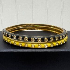 J Crew Black & Yellow Enamel Bangle Bracelets Studded with Rhinestones -Set of 2